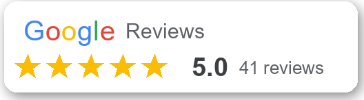 Google 5-star reviews badge, 5.0, 41 reviews